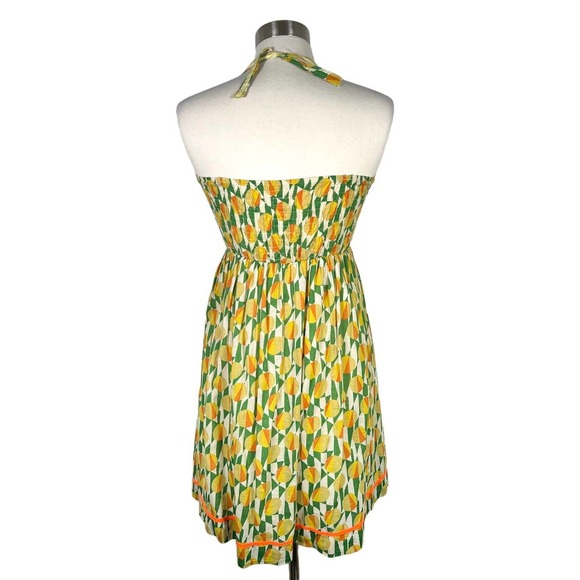 FREE PEOPLE Smocked Halter Dress Size 4 Yellow Lemon Pattern Sleeveless *Read - Picture 2 of 11